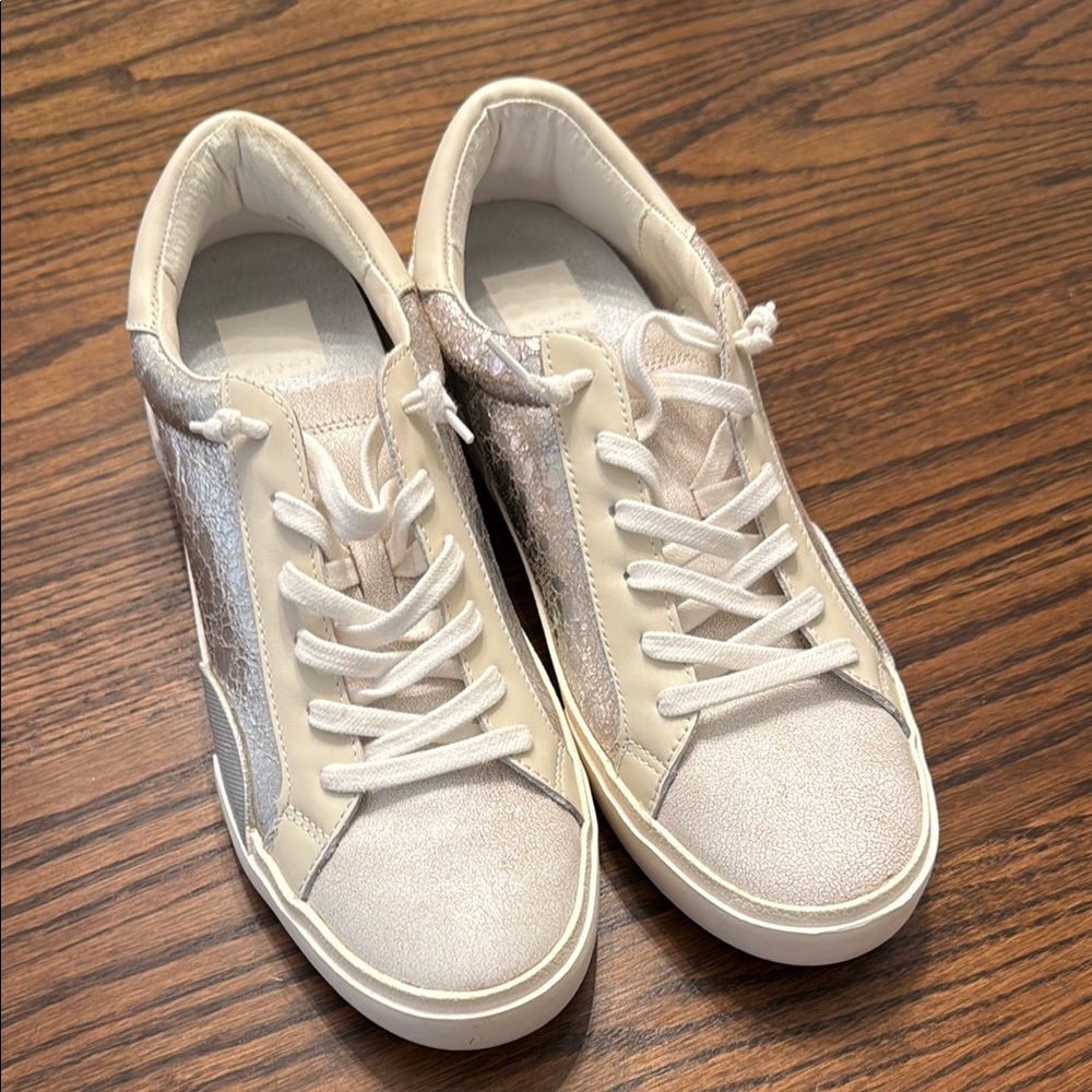 Dolce Vita Cream and Silver Sneakers with Minimalist Design